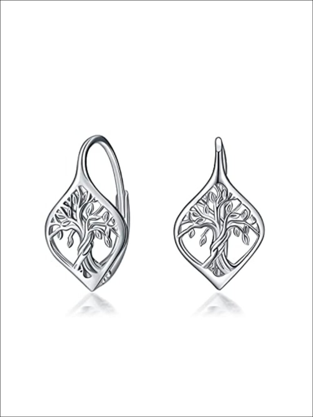 Sterling Silver Tree of Life Leverback Dangle Earrings